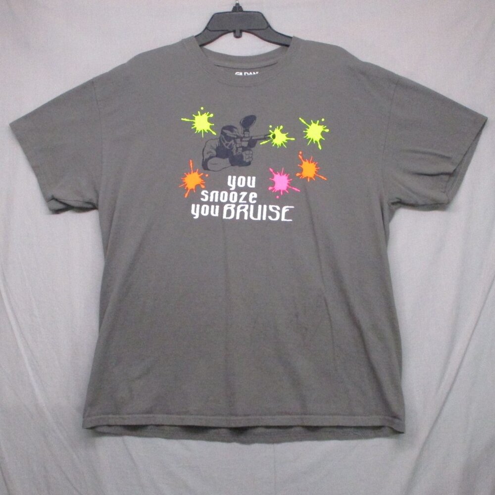 Gildan Paint Ball Graphic Print T-Shirt Gray Men‎ Size | XL